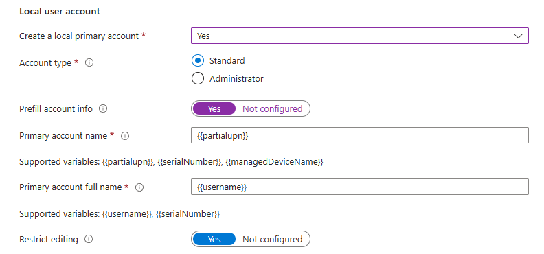 User account settings for macOS enrollment